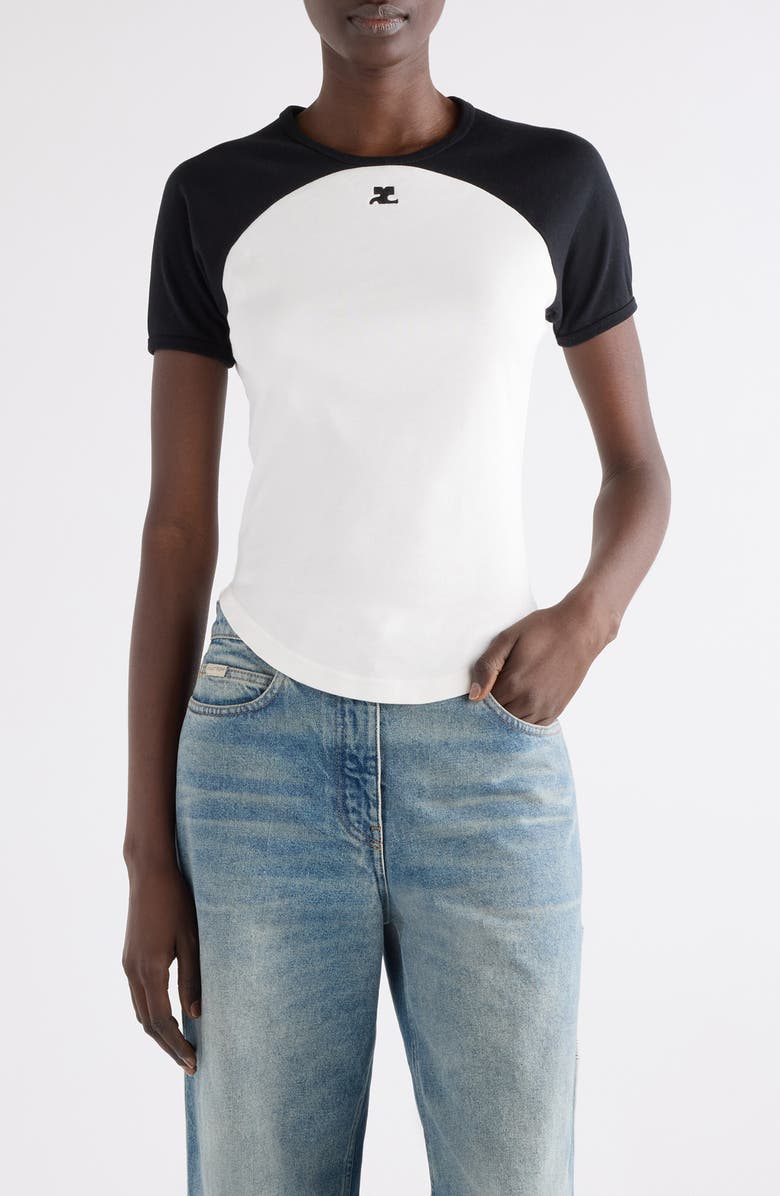 Courrèges Circle Contrast T-Shirt, Main, color, Heritage White/ Black