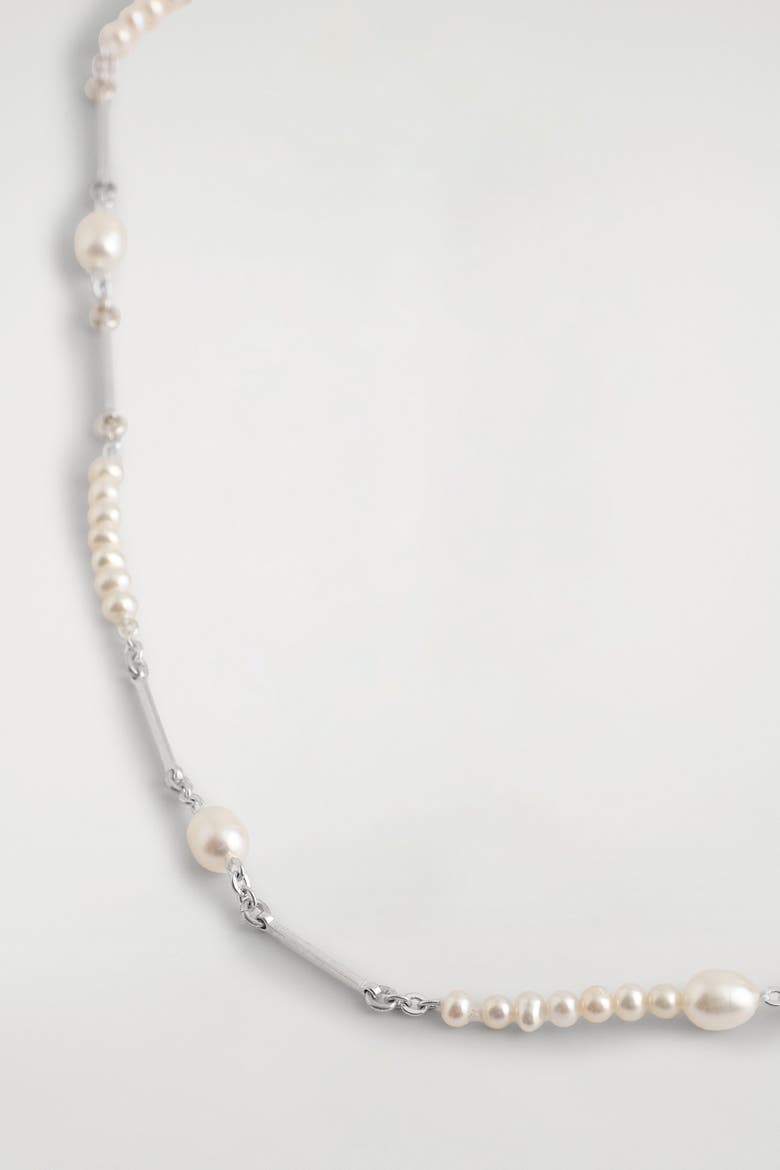 Asymmetric Freshwater Pearl Necklace, Alternate, color, SILVER