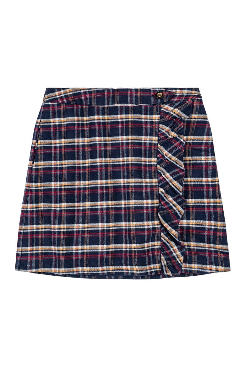 Women's Organic Flannel Ruffle Skirt, Alternate, color, Navy Autumn Plaid