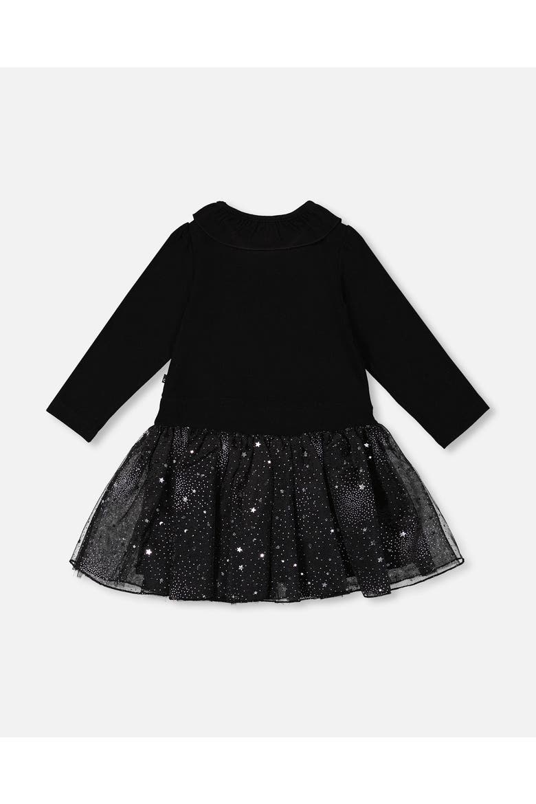 Bi-Material Dress with Glittering Skirt, Alternate, color, Black