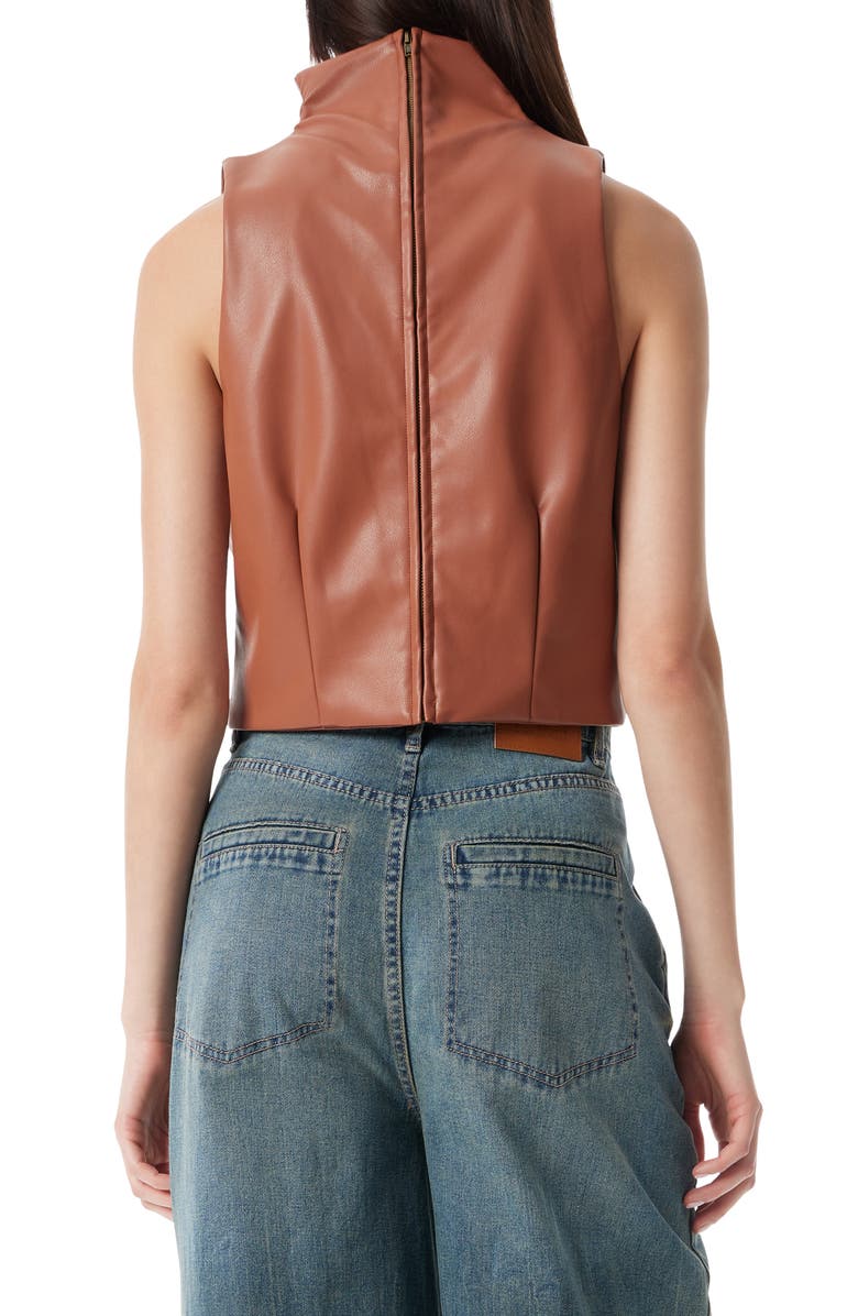 Robert Rodriguez Laine Mock Neck Faux Leather Top, Alternate, color, Toasted Almond