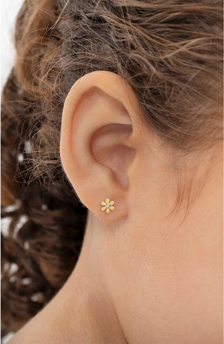 In Season Jewelry 14k Tiny Cubic Zirconia Flower Earrings, Alternate, color, Gold