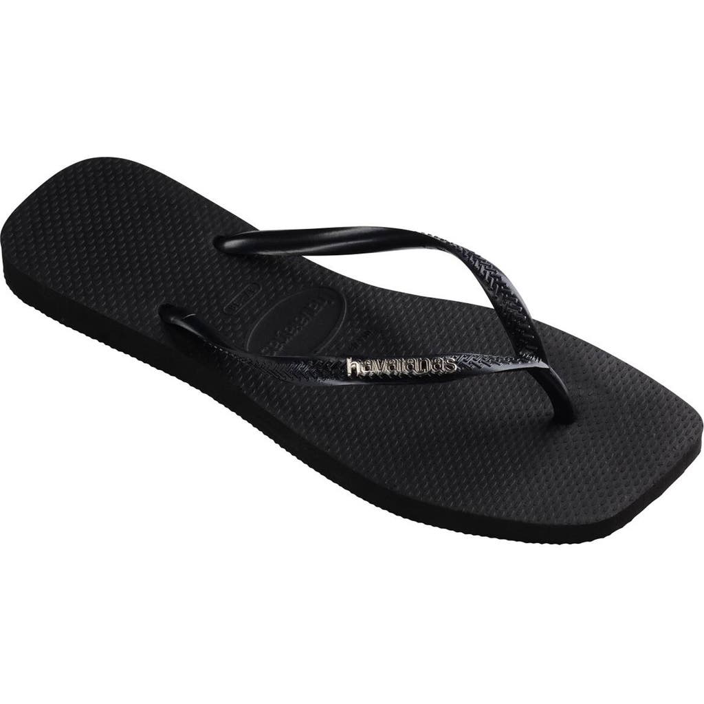 Havaianas Slim Square Logo Flip Flop In Black