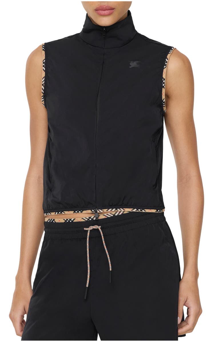 Burberry Stretch Nylon Gilet, Main, color, Black