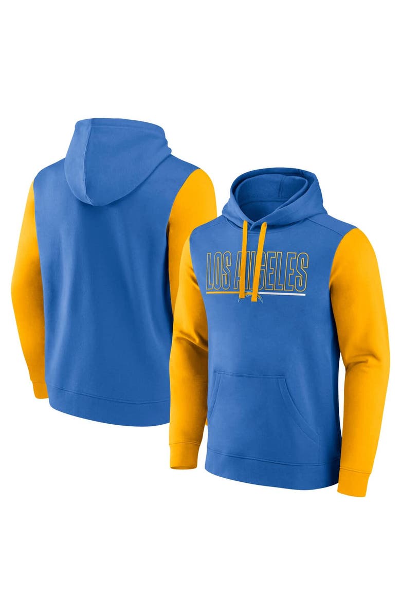 FANATICS Men's Fanatics Powder Blue/Gold Los Angeles Chargers Outline Pullover Hoodie, Main, color, Blue