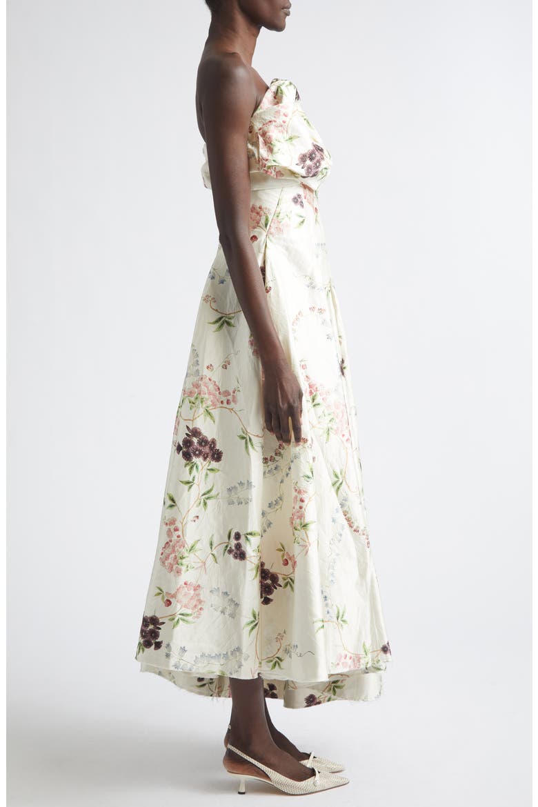 Floral Print Asymmetric Crushed Satin Cloud Dress, Alternate, color, FRENCH CHINTZ MULTI WHITE