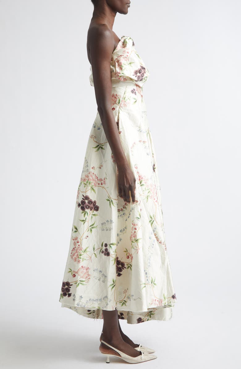 Erdem Floral Print Asymmetric Crushed Satin Cloud Dress, Alternate, color, French Chintz Multi White