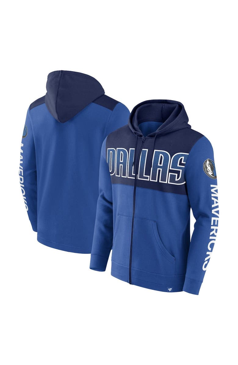FANATICS Men's Fanatics Branded Blue/Navy Dallas Mavericks Skyhook Colorblock Full-Zip Hoodie, Alternate, color, 