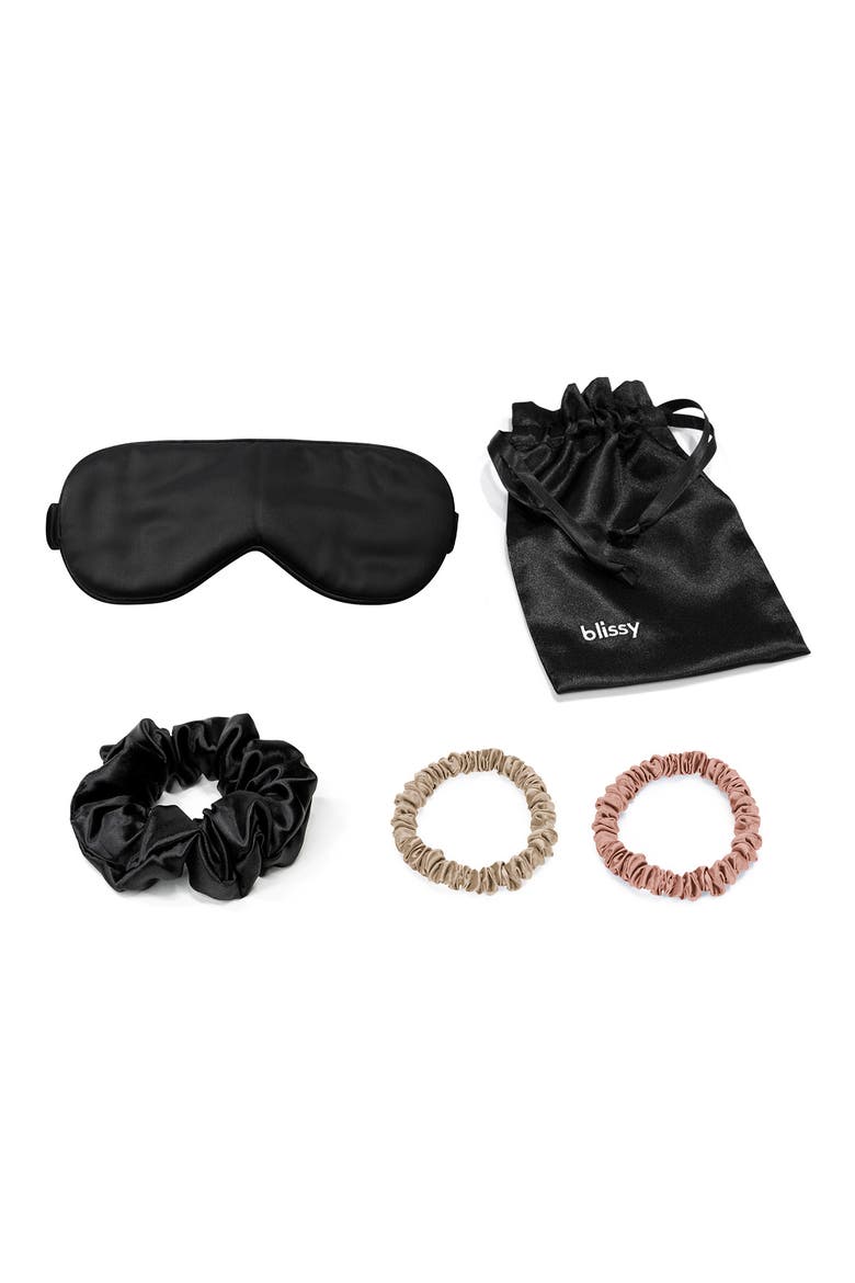 Best of Blissy Mulberry Silk 5-Piece Travel Set, Main, color, BLACK/ MULTI