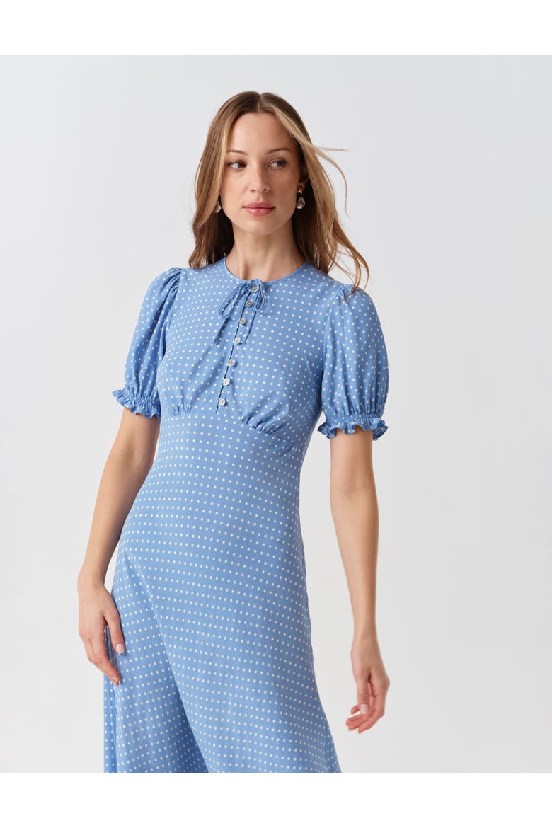 Clarissa Tie Front Midi Dress, Alternate, color, Blue Spot