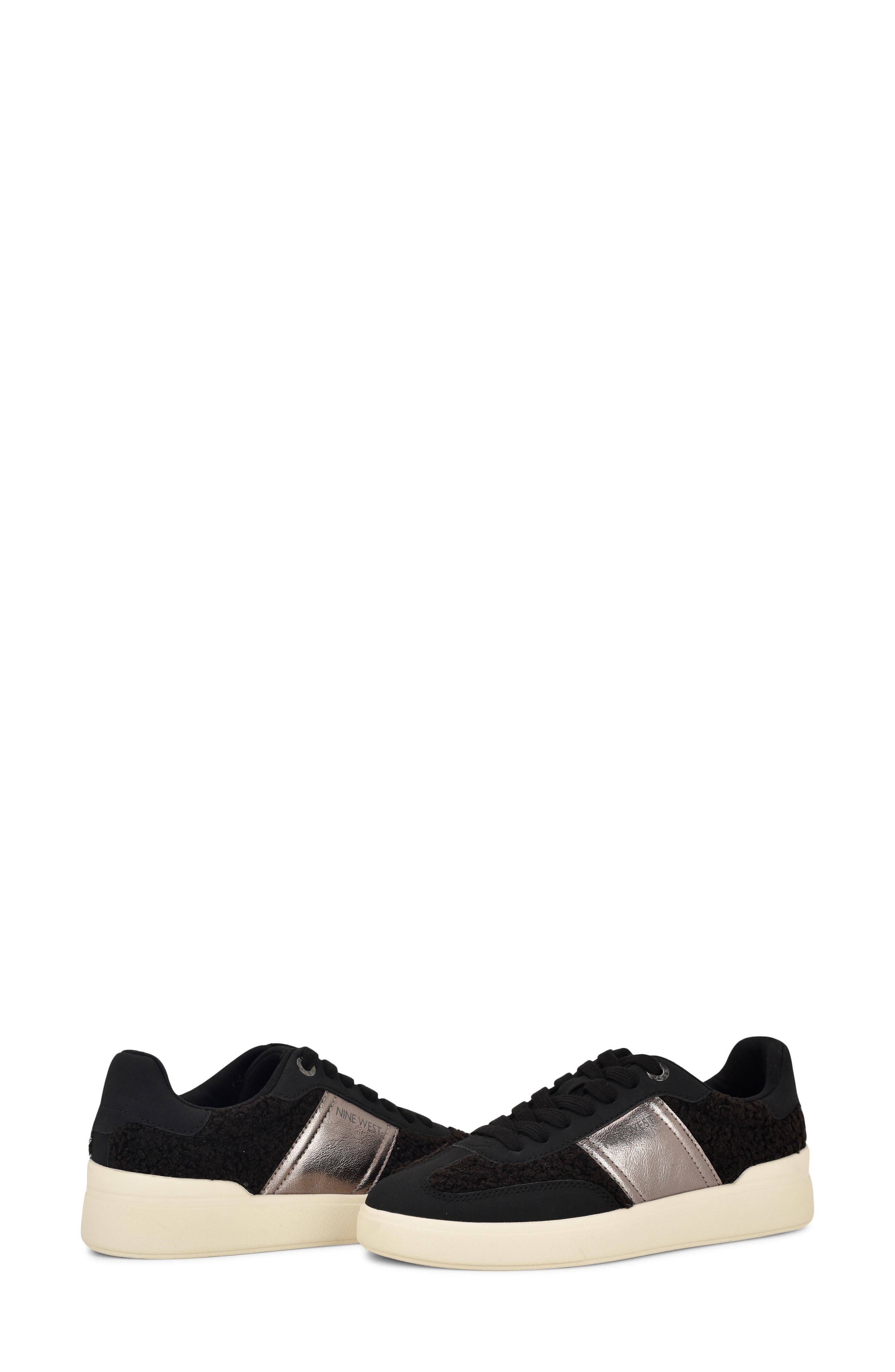 Nine West Linehan Faux Shearling Sneaker, Alternate, color, Black