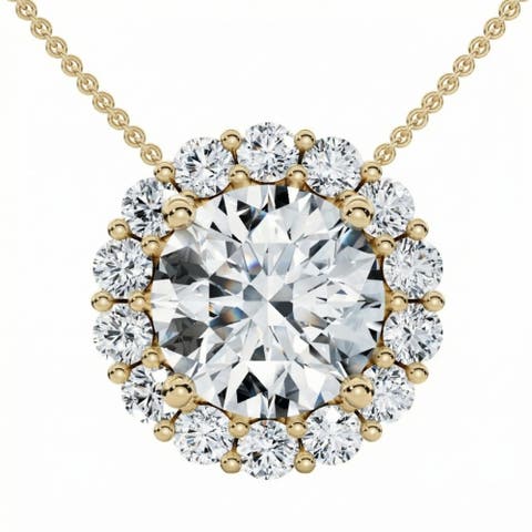 Certified 3 1/2Ct Halo Diamond Pendant Lab Grown 14k Gold Women's Necklace