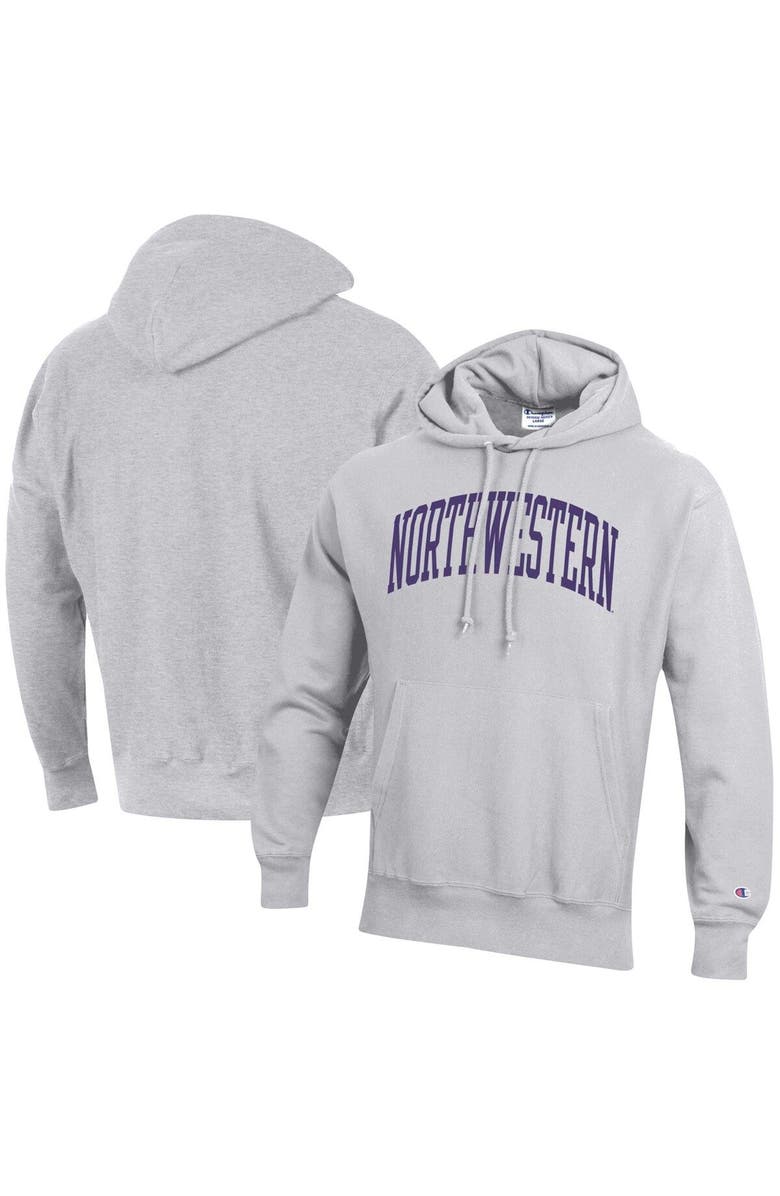 Champion Men's Champion Heathered Gray Northwestern Wildcats Team Arch Reverse Weave Pullover Hoodie, Main, color, 