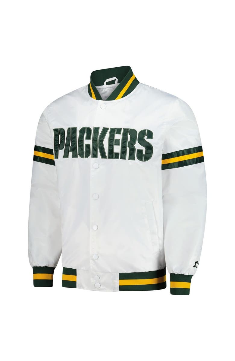 STARTER Men's Starter  White Green Bay Packers Scout Full-Snap Varsity Jacket, Alternate, color, 