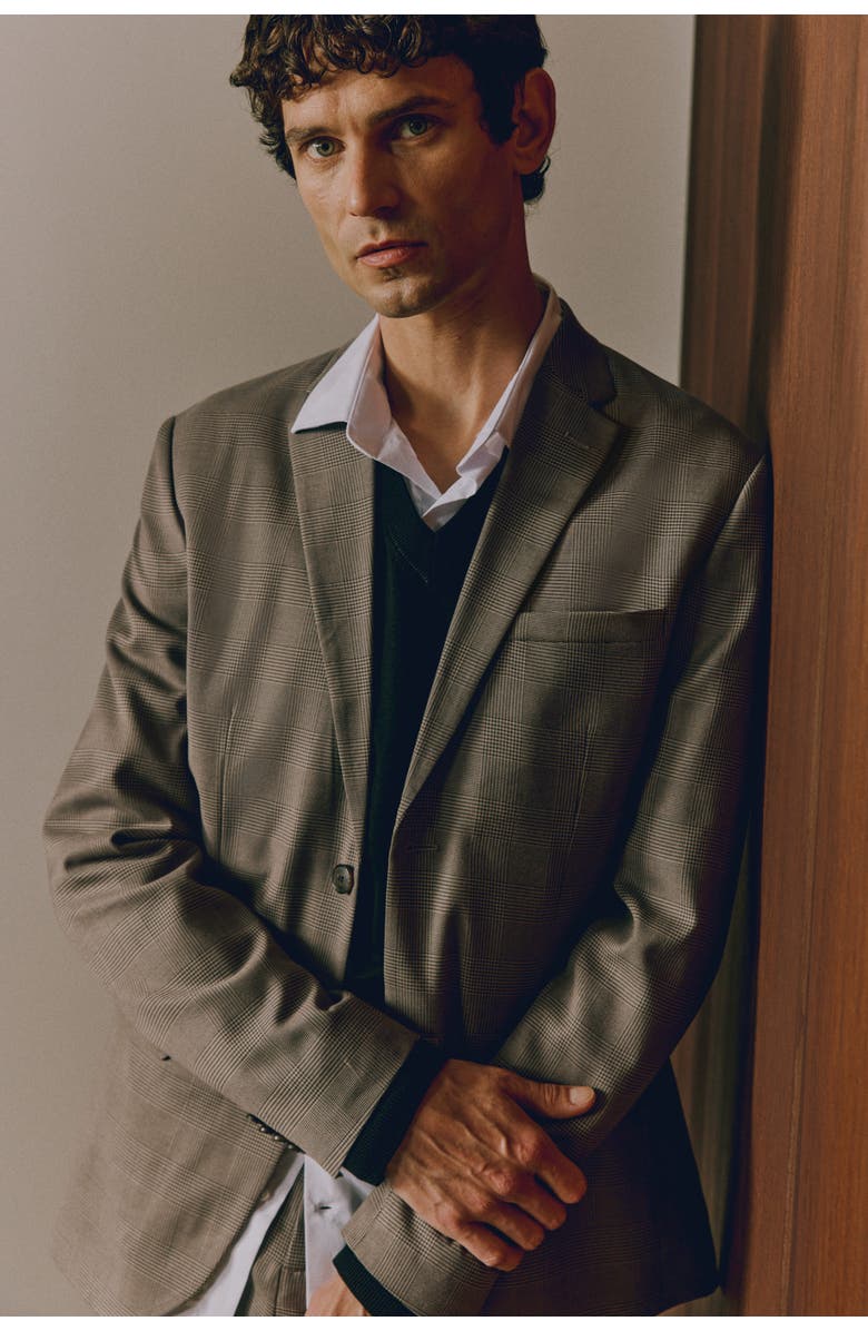 H&M Slim Fit Jacket, Alternate, color, Dark Beige/Checked