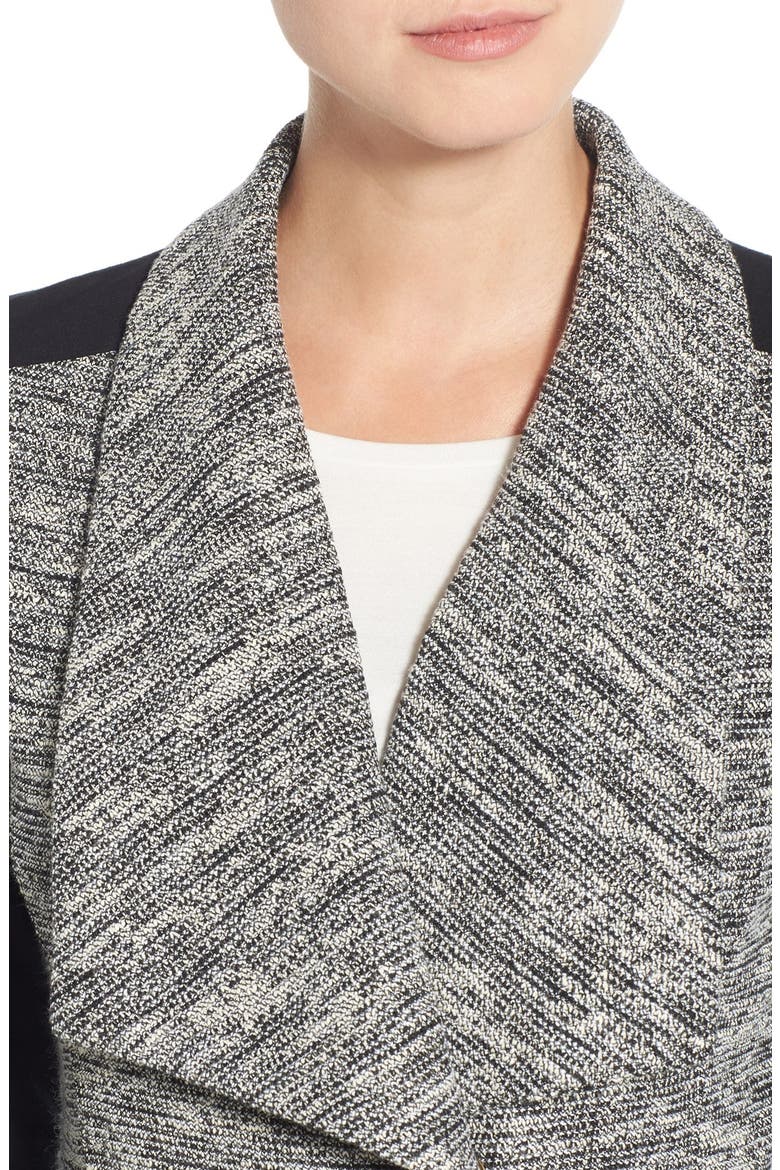 Bouclé & Knit Drape Collar Jacket, Alternate, color, BLACK MARL- BLACK COLORBLOCK