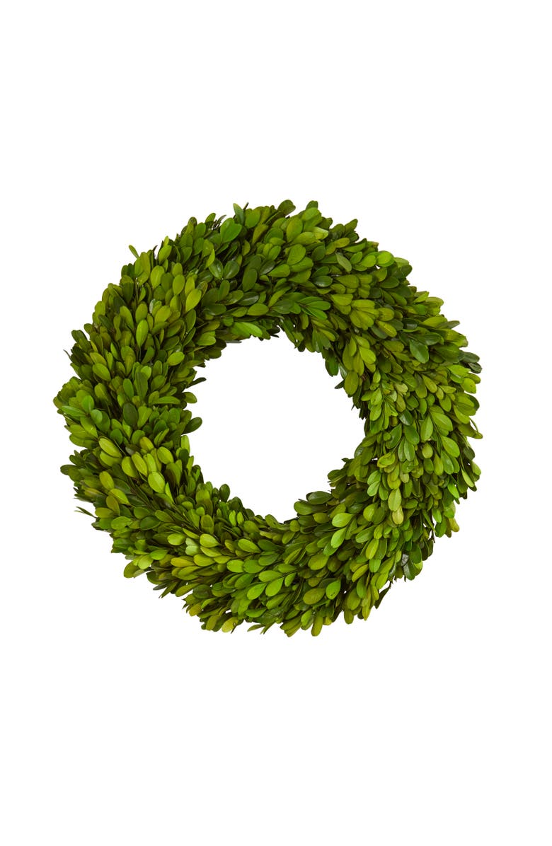 NEARLY NATURAL 14-in Preserved Boxwood Wreath, Main, color, Green