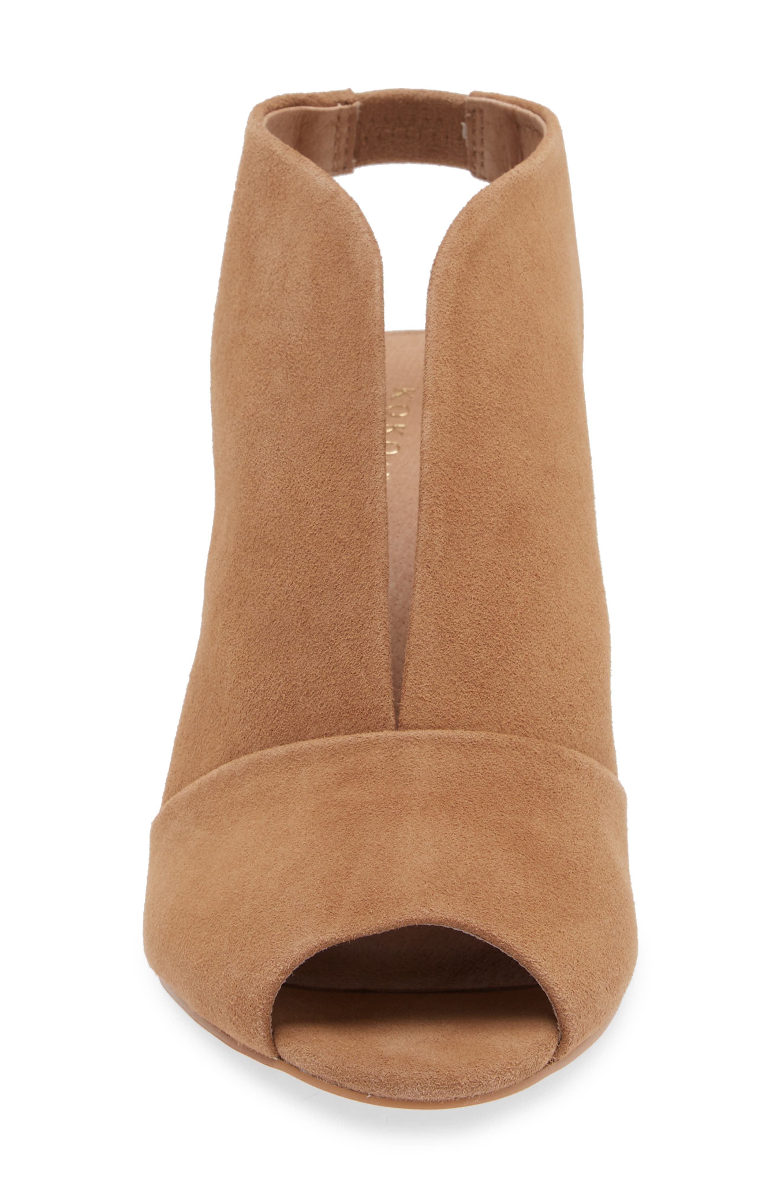 KOKO + PALENKI Pinnacle Ankle Strap Peep Toe Sandal, Alternate, color, Latte Suede