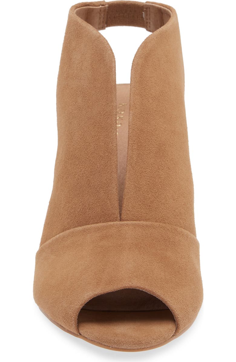 KOKO + PALENKI Pinnacle Ankle Strap Peep Toe Sandal, Alternate, color, Latte Suede