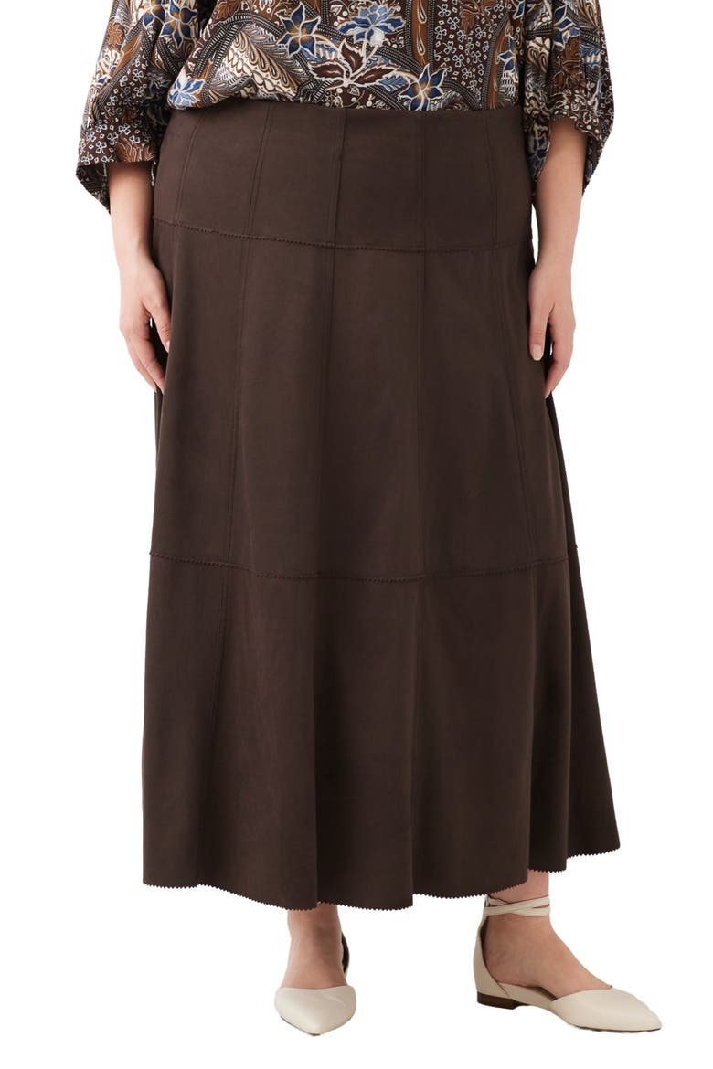 Tiered Faux Suede Maxi Skirt, Main, color, BROWN
