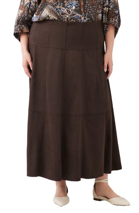 Tiered Faux Suede Maxi Skirt