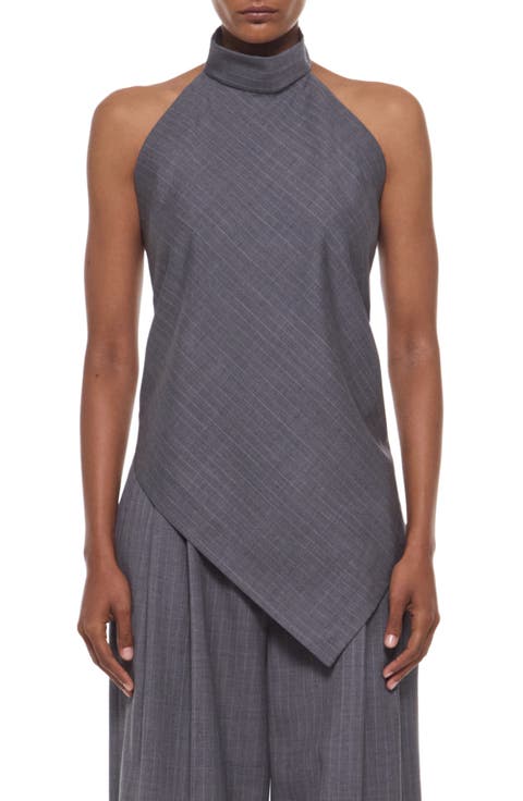 Linen Blend Scarf Halter Top