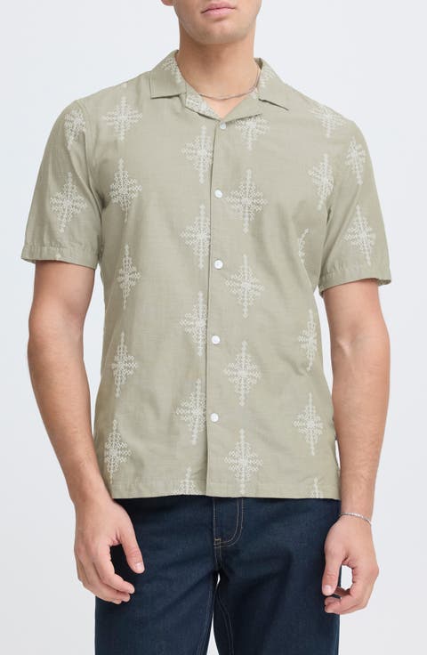 Leopold Geo Embroidered Cotton Camp Shirt