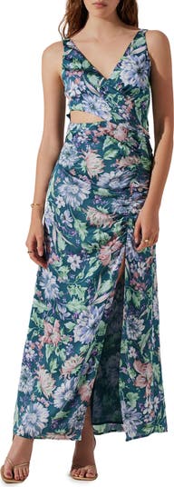 astr the label floral ruched dress ASTR the Label Floral Ruched Cutout Dress