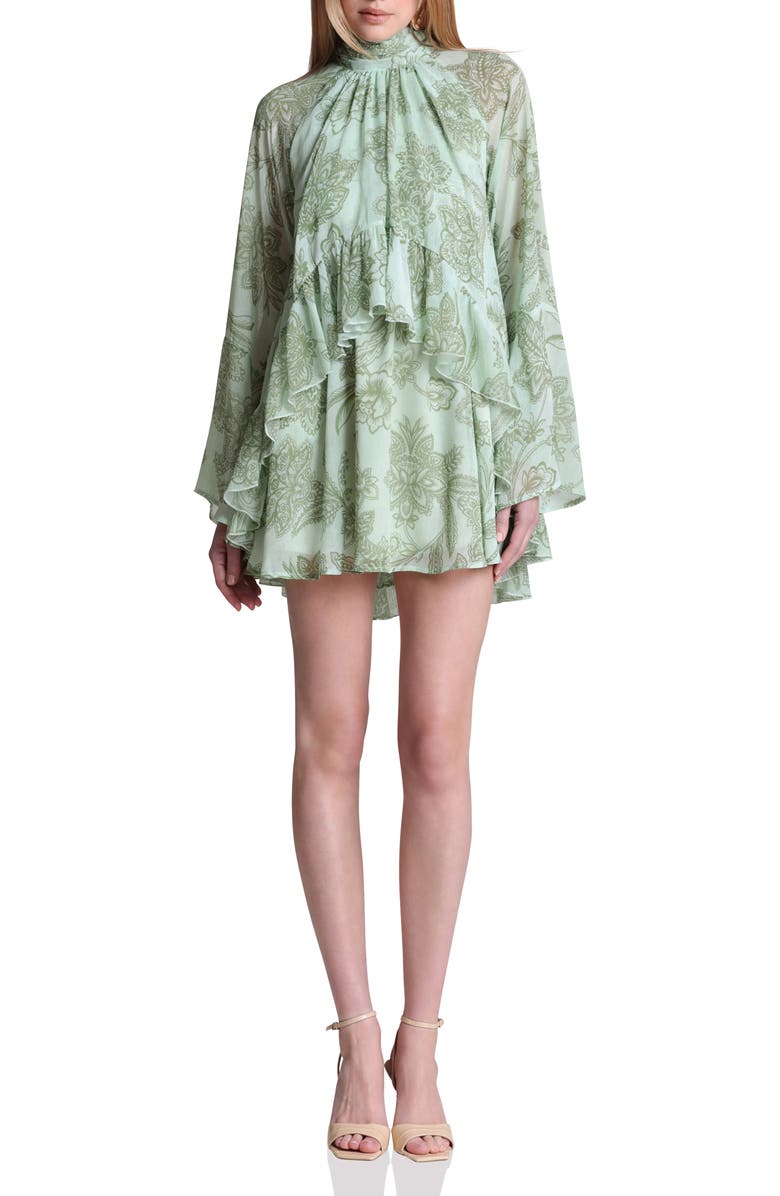 Avec Les Filles Ruffle Tiered Dress, Main, color, Olive Batik