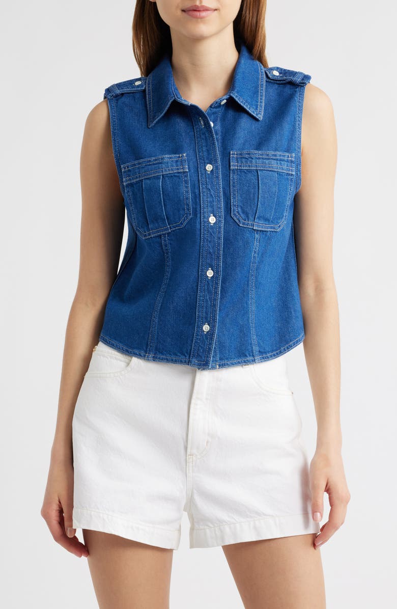 FRAME The Major Sleeveless Denim Shirt, Main, color, Regulation