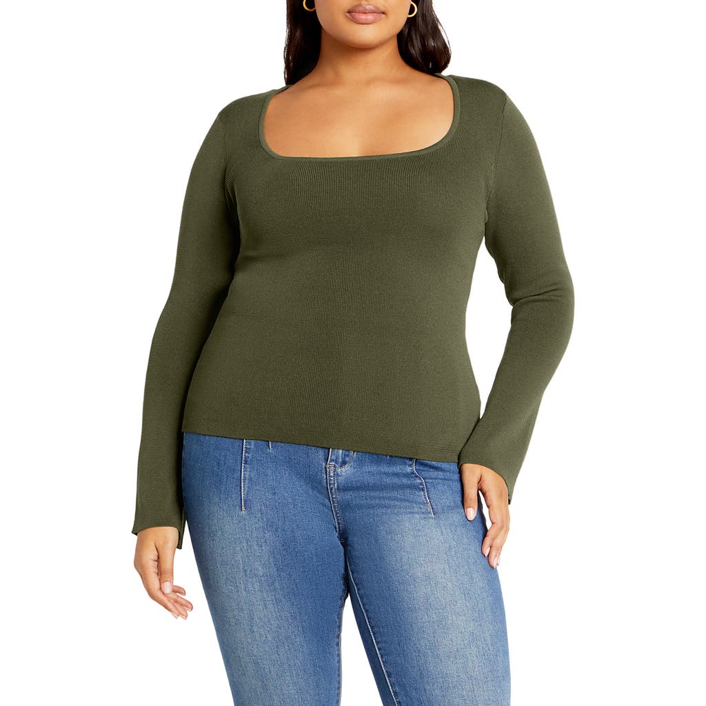 City Chic Brooklyn Rib Sweater In Green