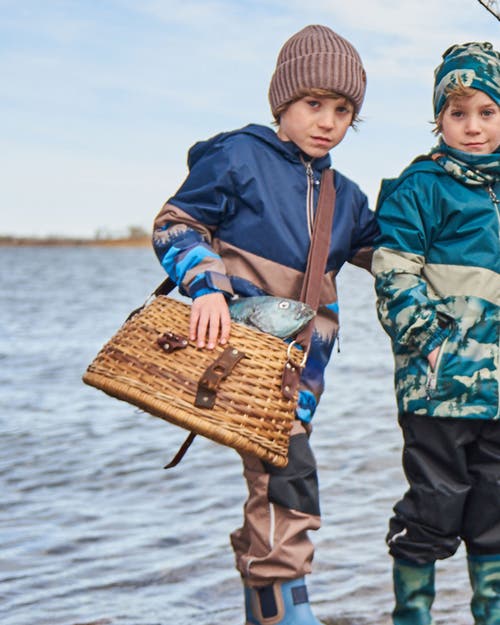 Deux Par Deux Little Boy's Colorblock Printed Two-piece Mid-season Outerwear Set Navy Blue Mountains In Navy Blue Mountains And Taupe