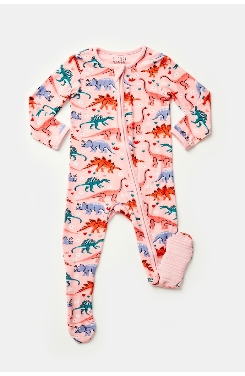 Clover Baby & Kids Soft & Stretchy Zipper Footie - Dinosaur Garden, Alternate, color, Dinosaur Garden