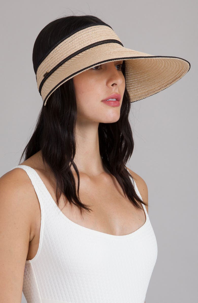 Eugenia Kim Trixie Packable Straw Visor, Alternate, color, Camel/ Black