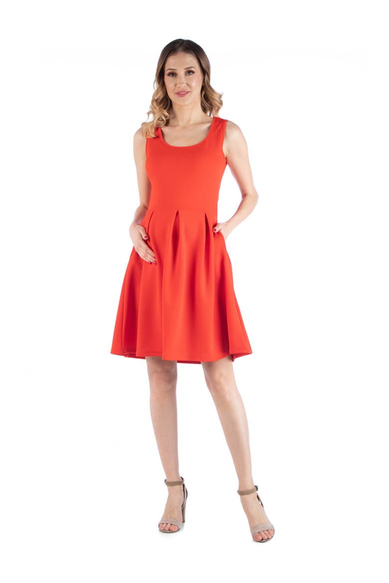 Maternity Sleeveless Pleated Dress with Pockets, Main, color, Orange