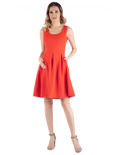 Maternity Sleeveless Pleated Dress with Pockets