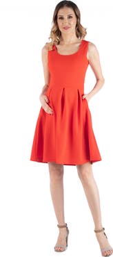 24seven Comfort Apparel Maternity Sleeveless Pleated Dress with Pockets