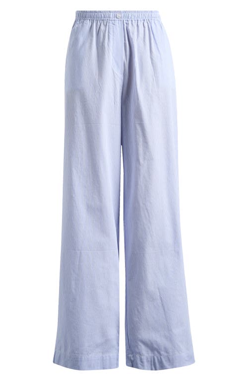 Shop Wayf Sara Pull-on Cotton Pants In Blue-ivory Stripe