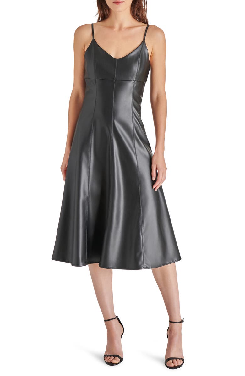 Steve Madden Faux Leather A-Line Midi Dress, Main, color, 