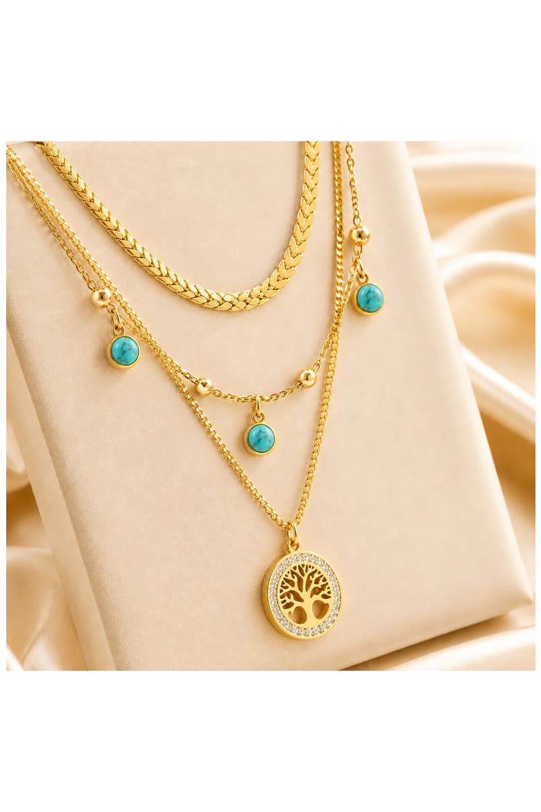 Tree of Life Turquoise Layered Necklace, Alternate, color, GOLD