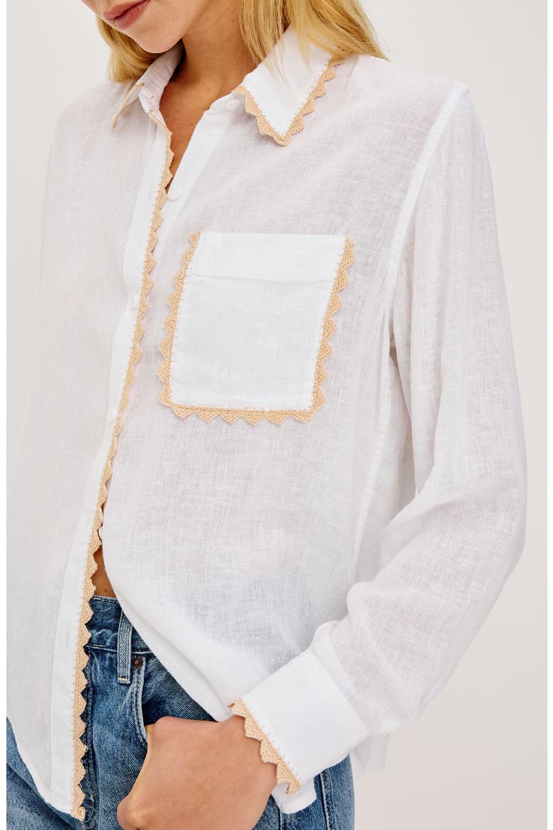 Saya Crochet Trim Button-Up Shirt, Alternate, color, WHITE