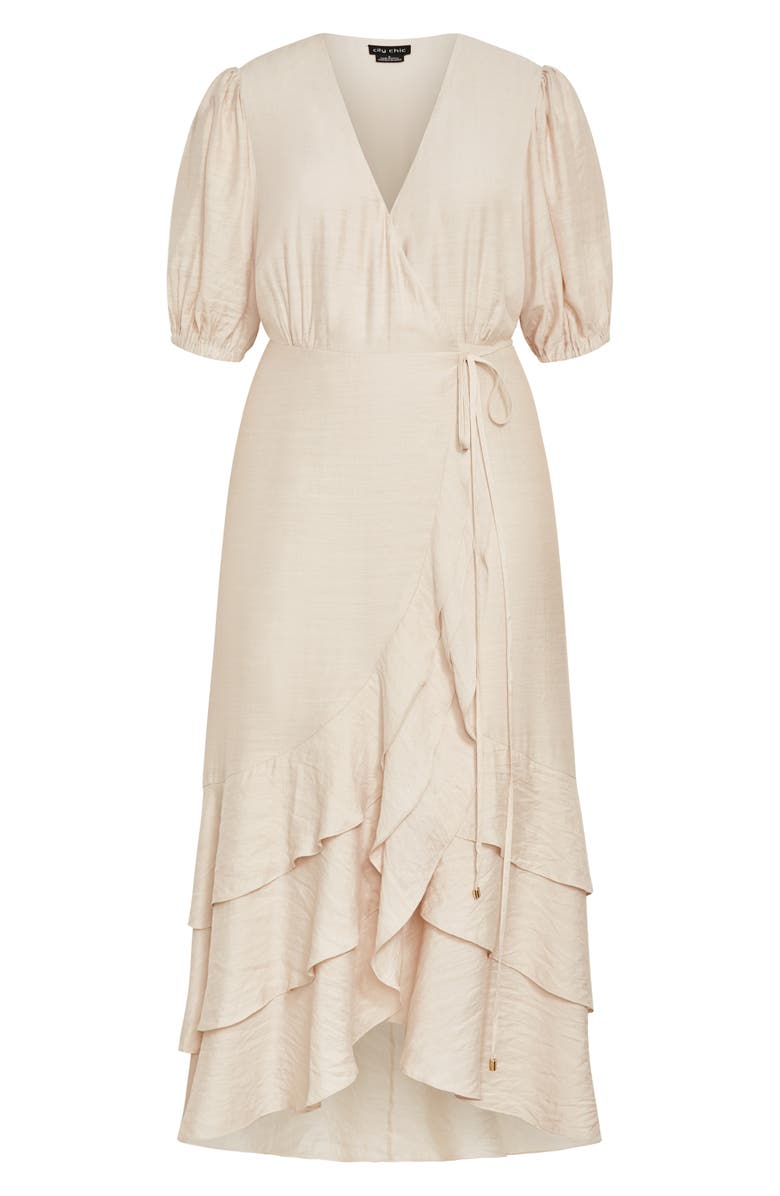 City Chic Bea Wrap Dress, Alternate, color, Oat