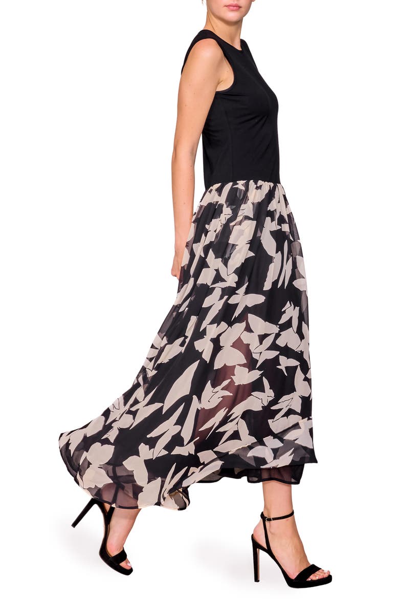 Sleeveless Mixed Media Maxi Dress, Alternate, color, BLACK MULTI