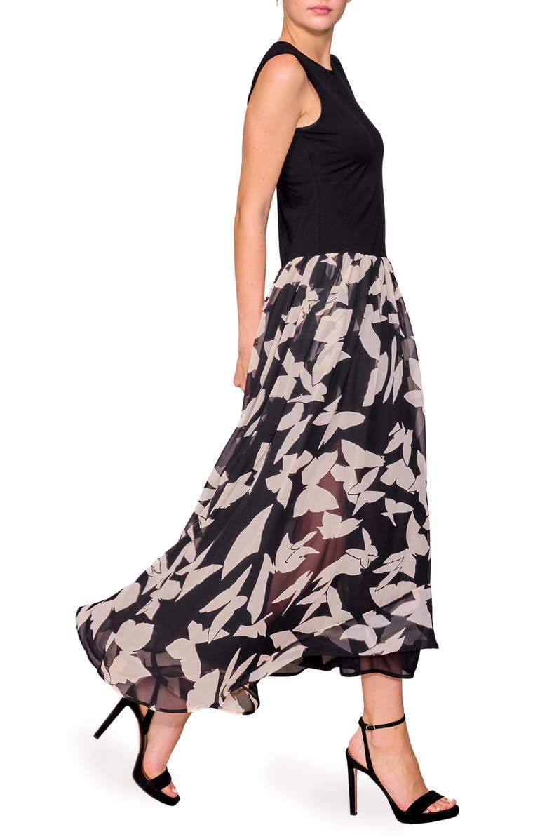 MELLODAY Sleeveless Mixed Media Maxi Dress, Alternate, color, Black Multi