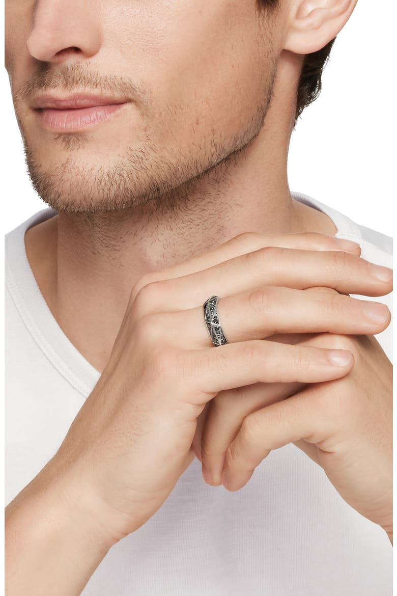 Torqued Faceted Band Ring in Sterling Silver with Pavé Black Diamonds, Alternate, color, STERLING SILVER