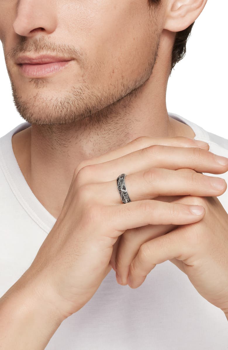 David Yurman Torqued Faceted Band Ring in Sterling Silver with Pavé Black Diamonds, Alternate, color, Sterling Silver