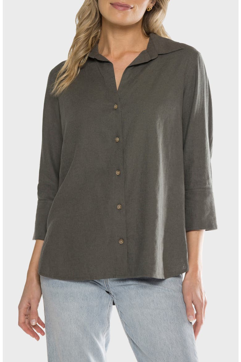 Chrystie Linen Blend Button-Up Shirt, Main, color, DARK OLIVE