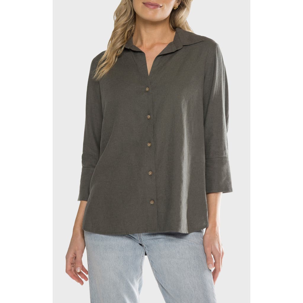 matty m. Chrystie Linen Blend Button-Up Shirt in Dark Olive at Nordstrom, Size Small