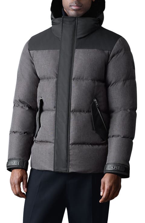 Riley Down Jacket with Genuine Shearling Hooded Bib