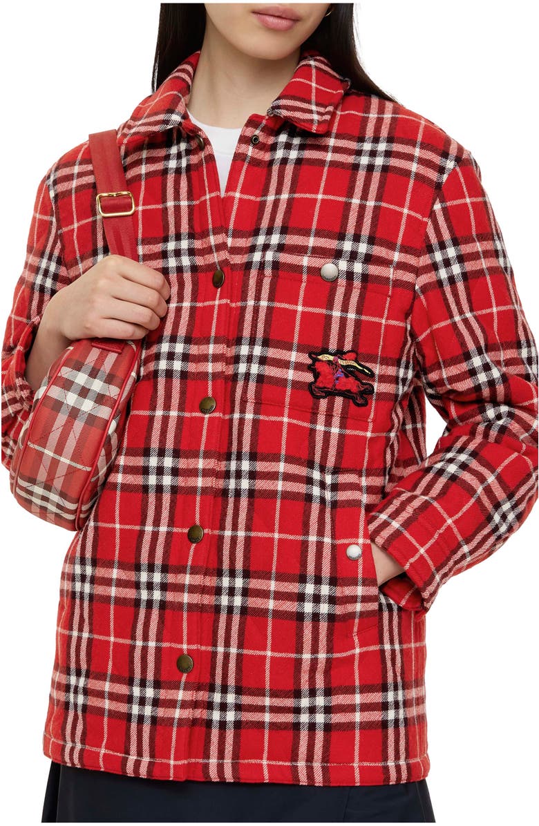 Burberry Check Wool Overshirt, Main, color, Crayon Red